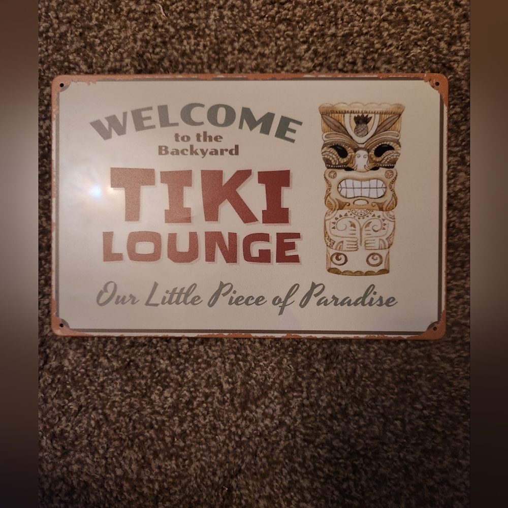 Tiki Lounge Wall Sign - Brown and White